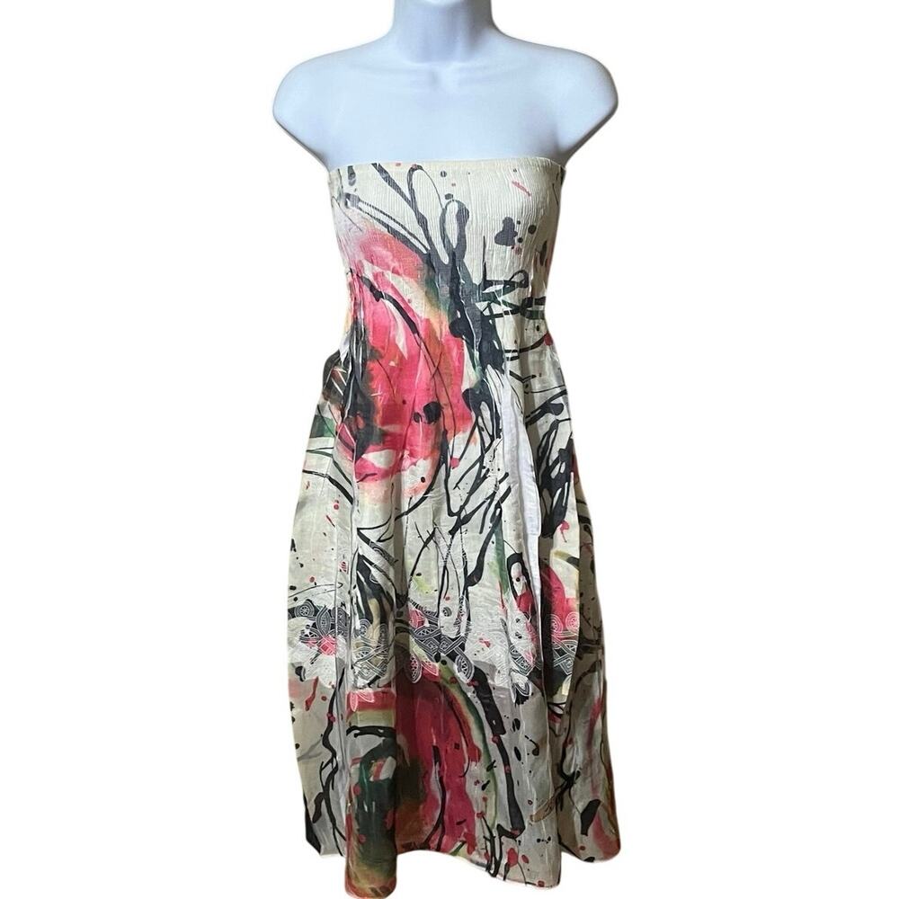 Anthropologie Lapis Strapless Midi Dress Convertible Skirt Abstract Artsy Boho